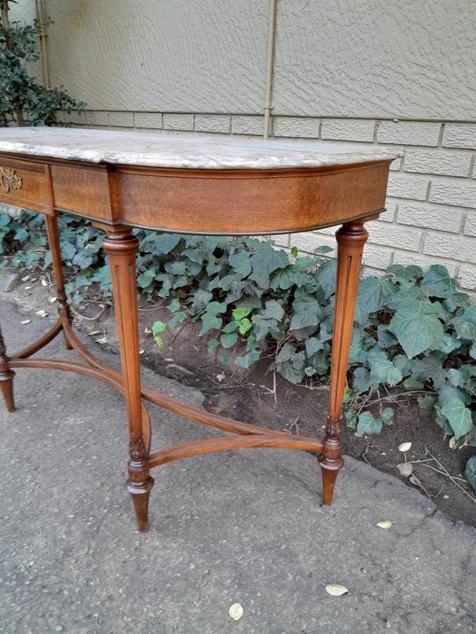 A 20th Century French Walnut  Console Table With Marble Top
