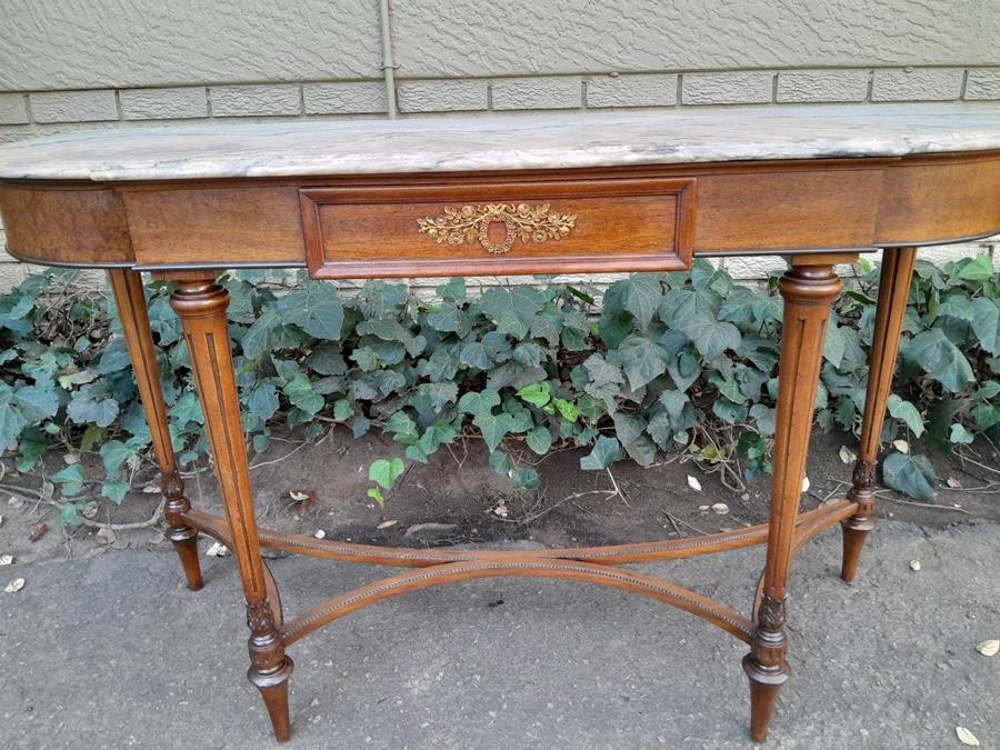A 20th Century French Walnut  Console Table With Marble Top