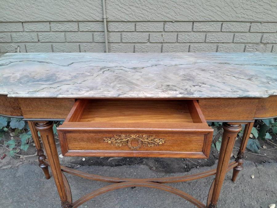 A 20th Century French Walnut  Console Table With Marble Top