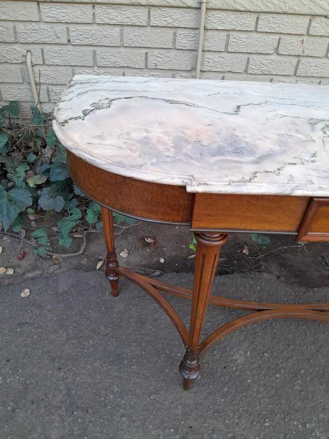 A 20th Century French Walnut  Console Table With Marble Top