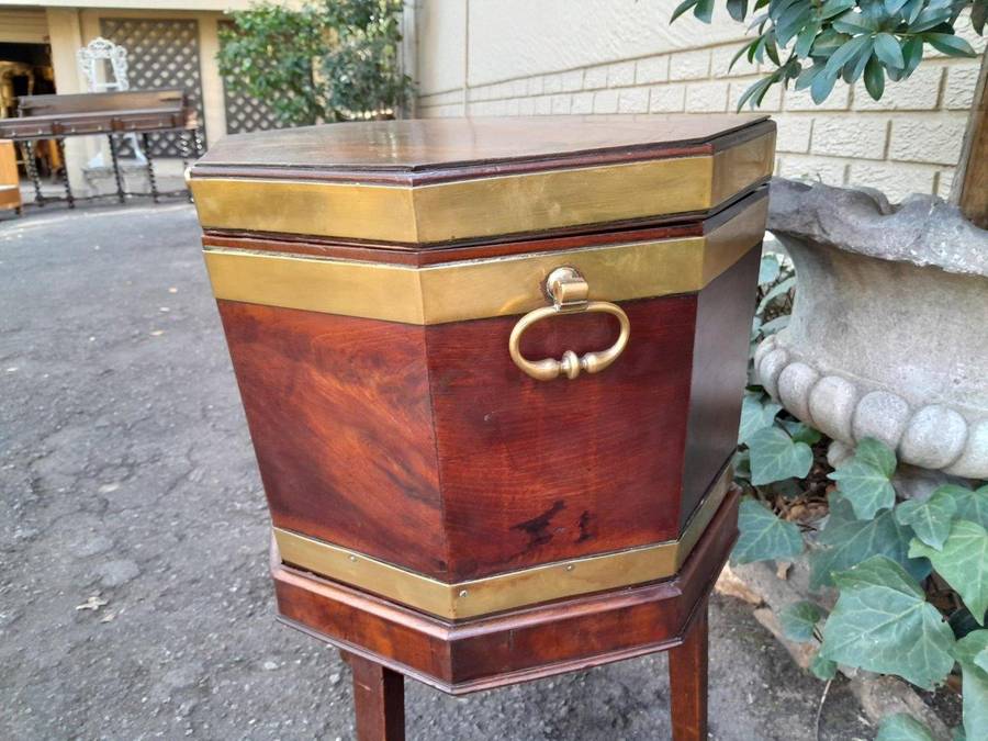 An Early 19th Century George III Mahogany Brass Bound Celleratte On Stand