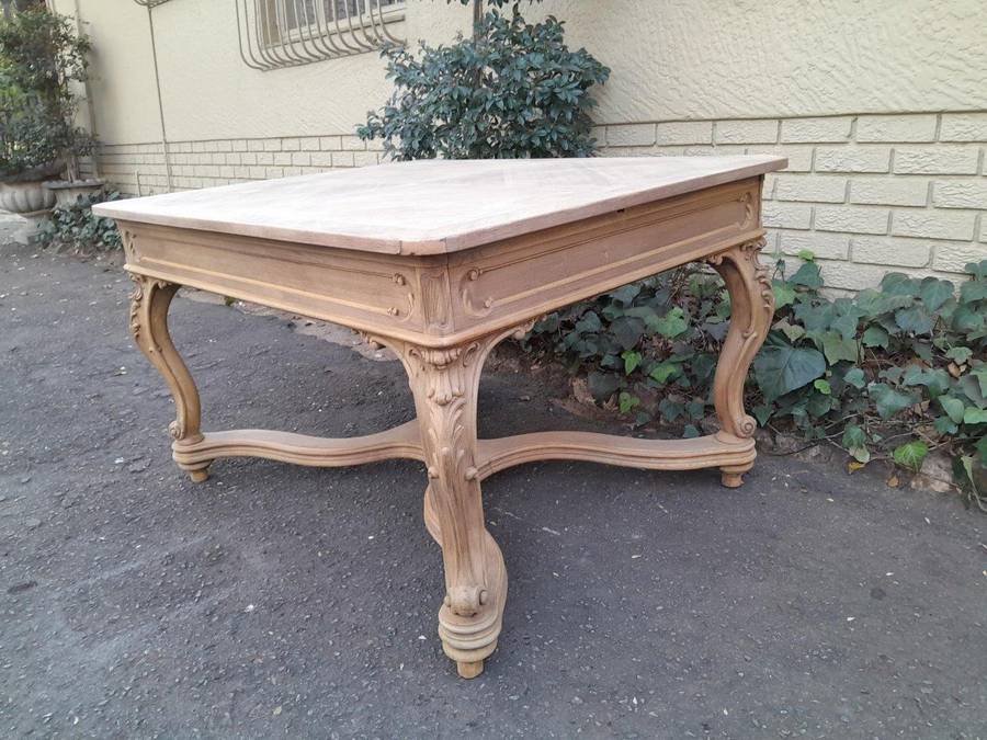 A 19th Century French Carved Walnut Entrance / Console / Tea Table In A Contemporary Bleached Fin...