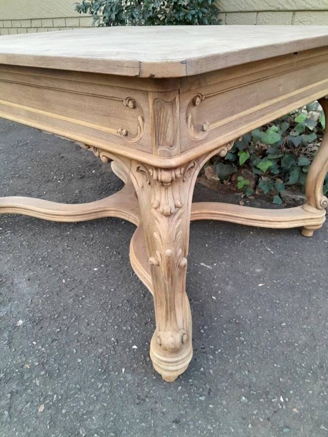 A 19th Century French Carved Walnut Entrance / Console / Tea Table In A Contemporary Bleached Fin...