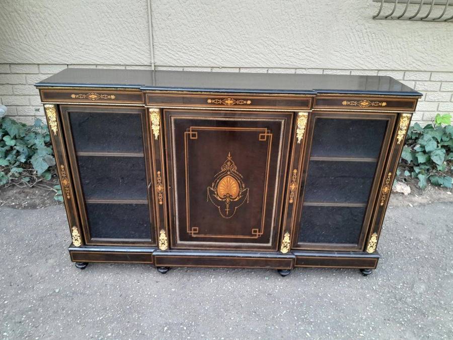 A 19th Century Napoleon III French Walnut Inlaid, Ebonised and Ormolu Credenza / Sideboard / Cabi...