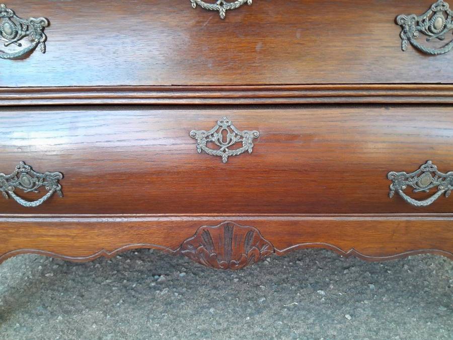 A 19th Century French Provincial Louis XVI-style Oakwood Bombe Chest of Drawers with Galala Cream...