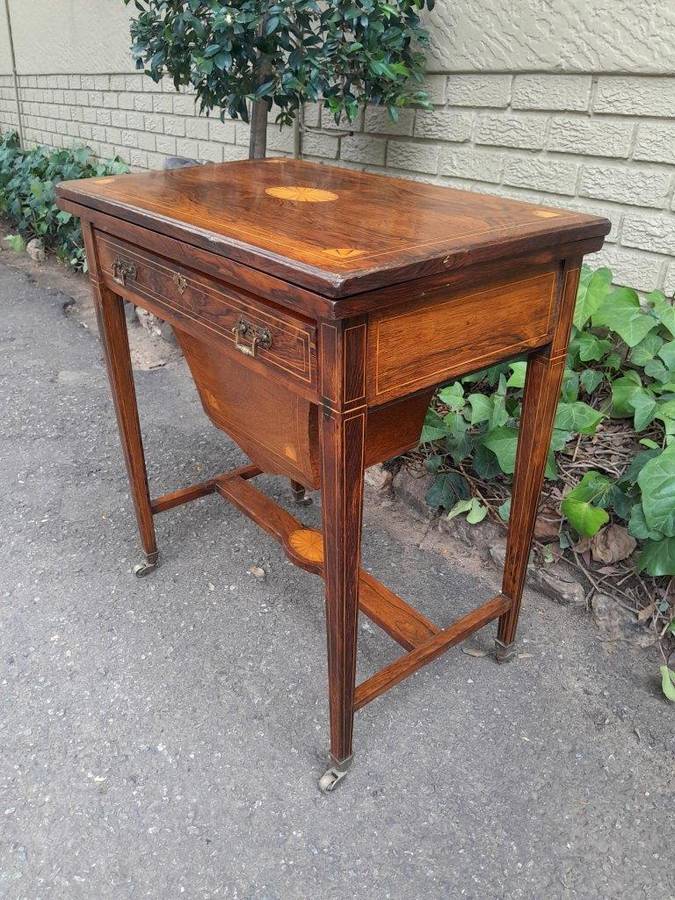 An Antique Edwardian Rosewood And Inlaid Chess / Games Table on Castors