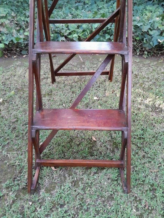 An Antique Victorian Circa 1890s Deal Wood Decorative / Library Ladder