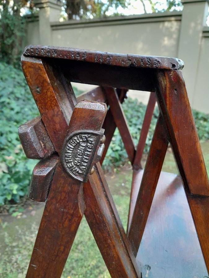 An Antique Victorian Circa 1890s Deal Wood Decorative / Library Ladder