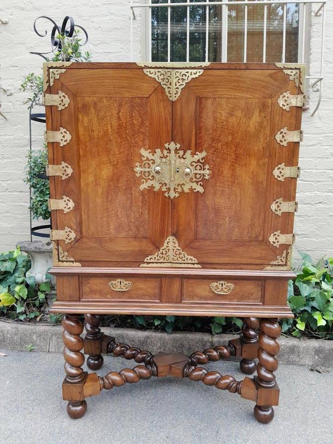 An Antique 19th Century / Circa 1880s Rare Colonial Batavian Cabinet on Stand with Magnificent ...