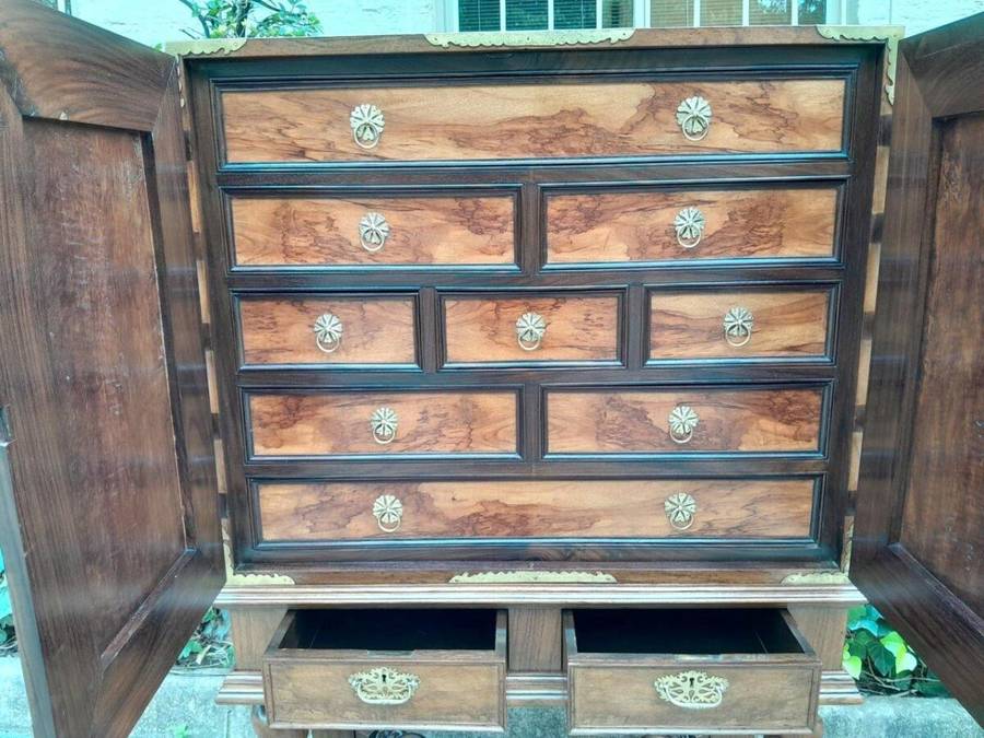 An Antique 19th Century / Circa 1880s Rare Colonial Batavian Cabinet on Stand with Magnificent ...