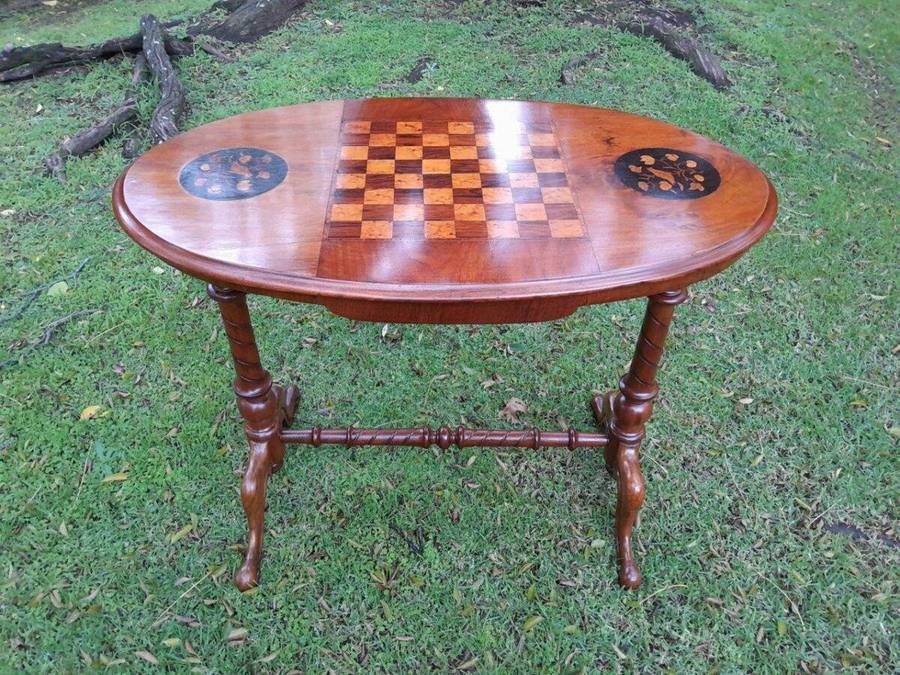 An Antique Circa 1880 Victorian Mahogany And Walnut Chess Table