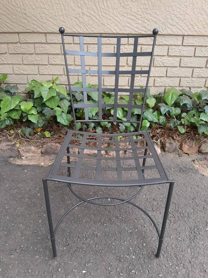 A Custom-Made And Galvanised Wrought Iron Lattice Dining Chair
