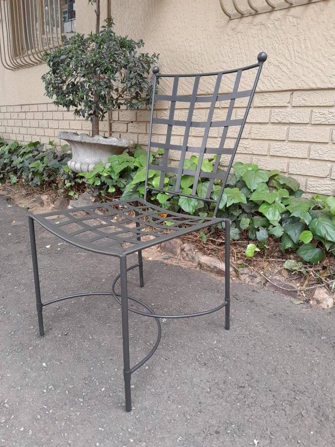 A Custom-Made And Galvanised Wrought Iron Lattice Dining Chair