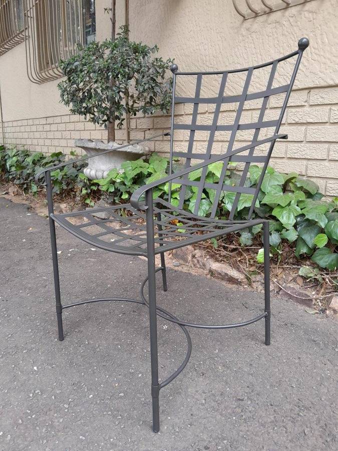 A Custom-Made And Galvanised Wrought Iron Lattice Dining Armchair