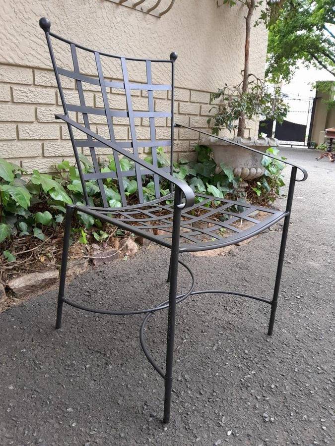 A Custom-Made And Galvanised Wrought Iron Lattice Dining Armchair