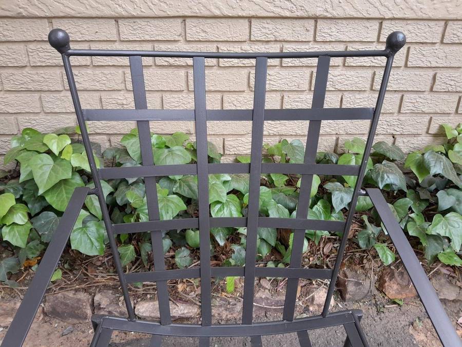 A Custom-Made And Galvanised Wrought Iron Lattice Dining Armchair