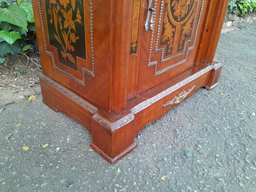 A 20th Century Cabinet With Floral Inlay And  Ormolu Hardware With Drawer, Door And Marble Top