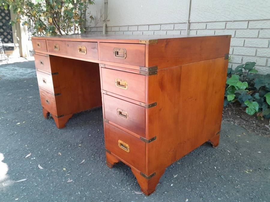 A 20th Century Teak Military Style Desk With Tooled Leather Top