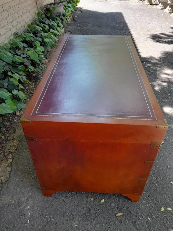 A 20th Century Teak Military Style Desk With Tooled Leather Top