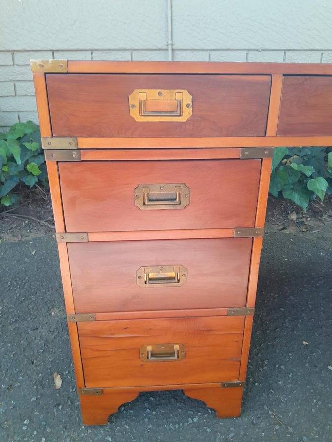 A 20th Century Teak Military Style Desk With Tooled Leather Top
