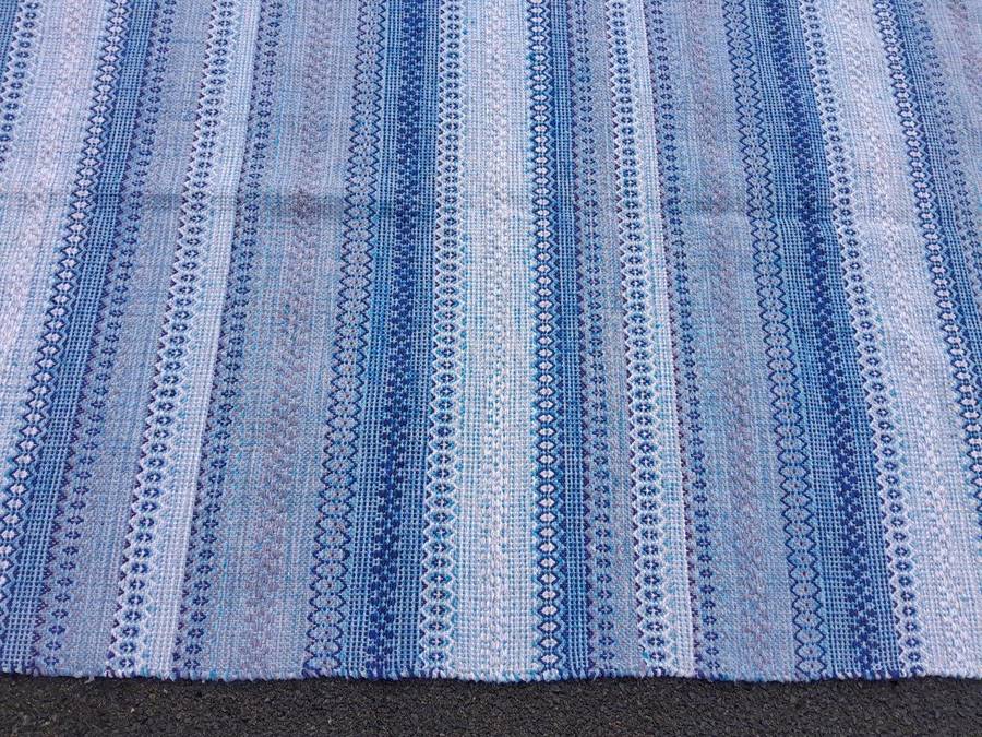 A  Striped Woven Cotton Dhurrie / Kelim Carpet / Rug With Blues And White Colours