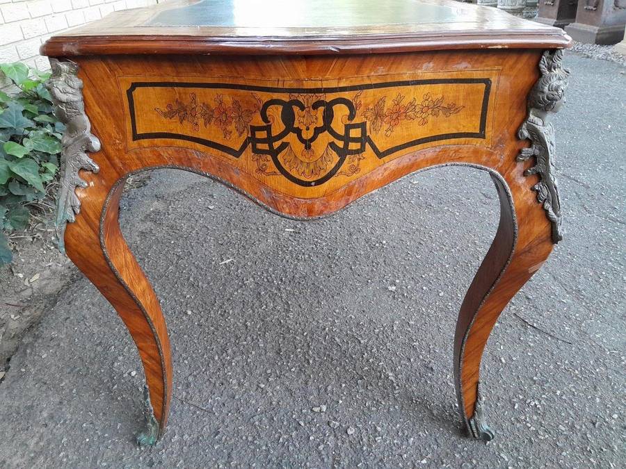 A 20th Century Circa 1940s  Louis XV Style Walnut Painted Bureau Plat With Gilt Tooled Leather...