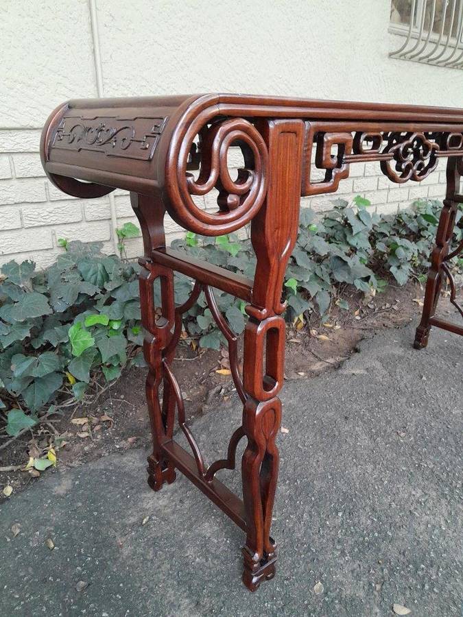 An Antique Oriental / Chinese Rosewood Guqin Ornate Table