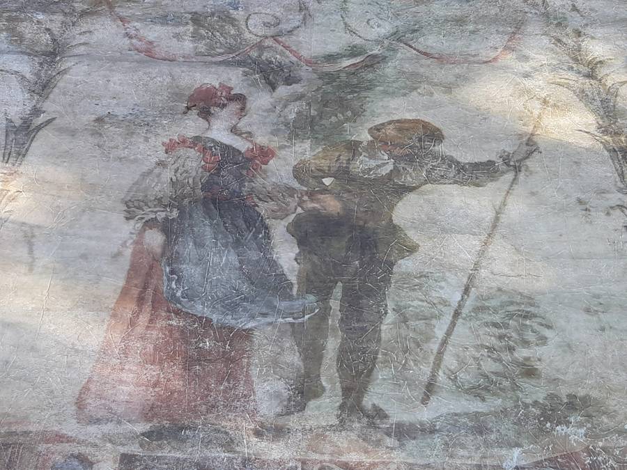 A Large wall panel painting depicting a lady and a gentleman
