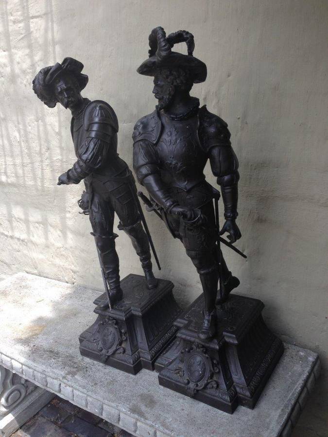 A pair of late 19th Century / Early 20th Century spelter Cavalier Figures