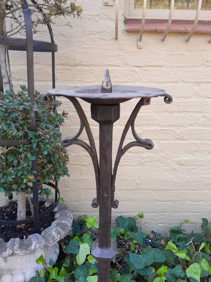 A Pair of Antique Cathedral Heavy Wrought Iron Candle Holders