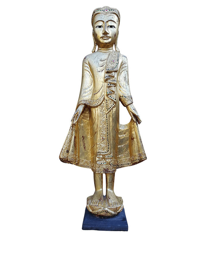 A Large Decorative Carved Gilded Statue On A Custom-Made Perspex Base ND