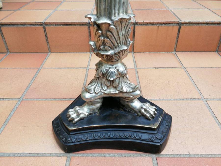 A Pair of Early 20th Century French Empire Style Silver- plated Chinoiserie Candelabras