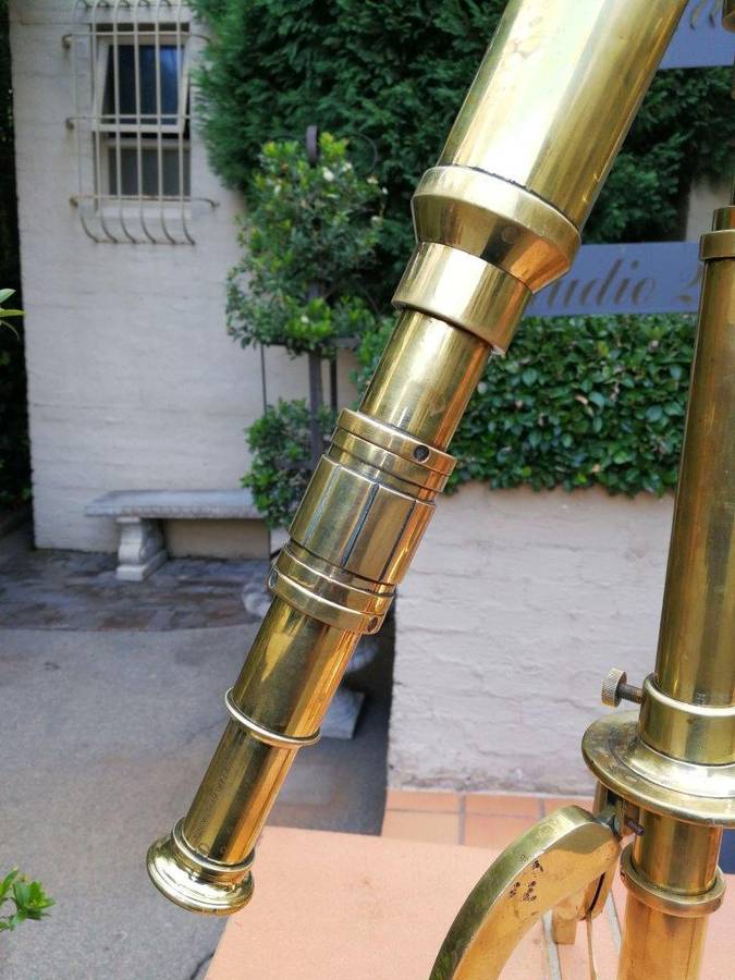 An Antique Brass Telescope On Tripod  By Stanley, London