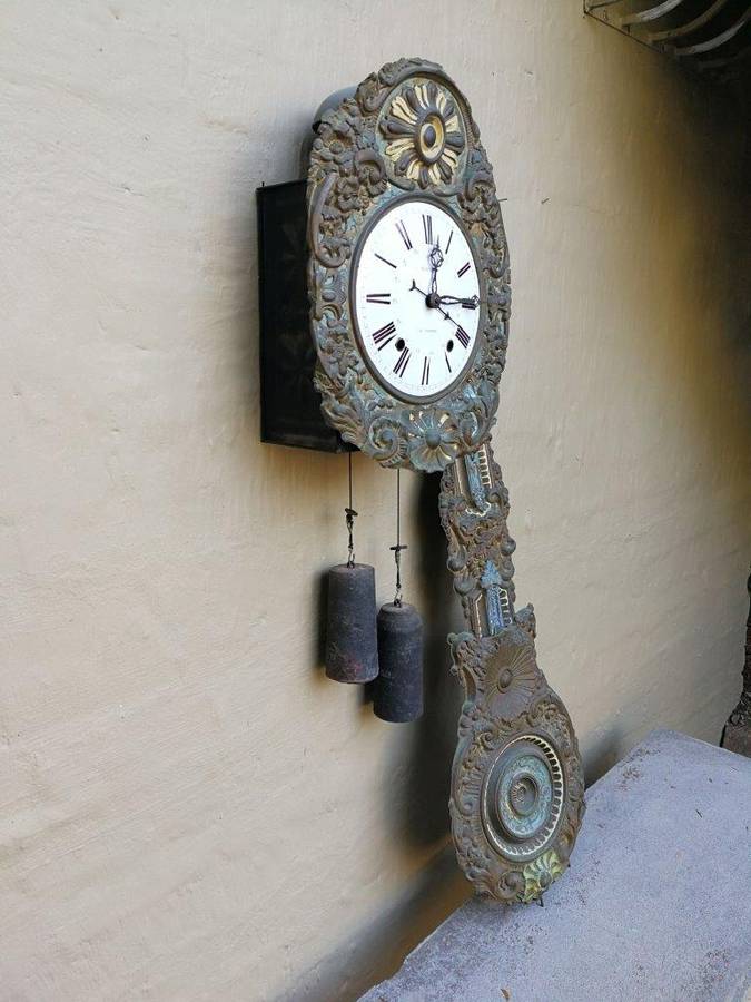 An Antique Circa 1800s French Comptoise Clock with Bell Chime (Recently Serviced)