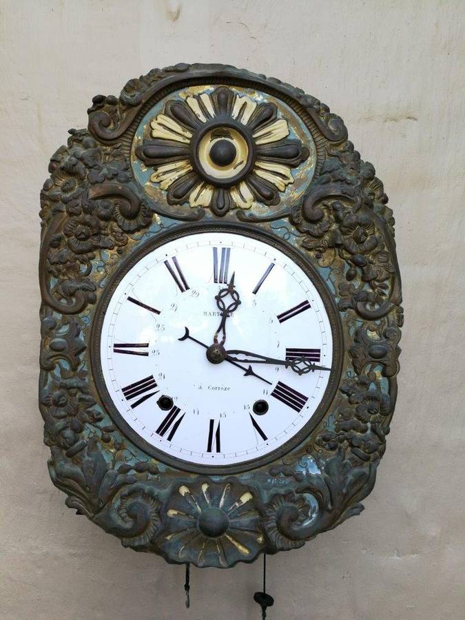 An Antique Circa 1800s French Comptoise Clock with Bell Chime (Recently Serviced)