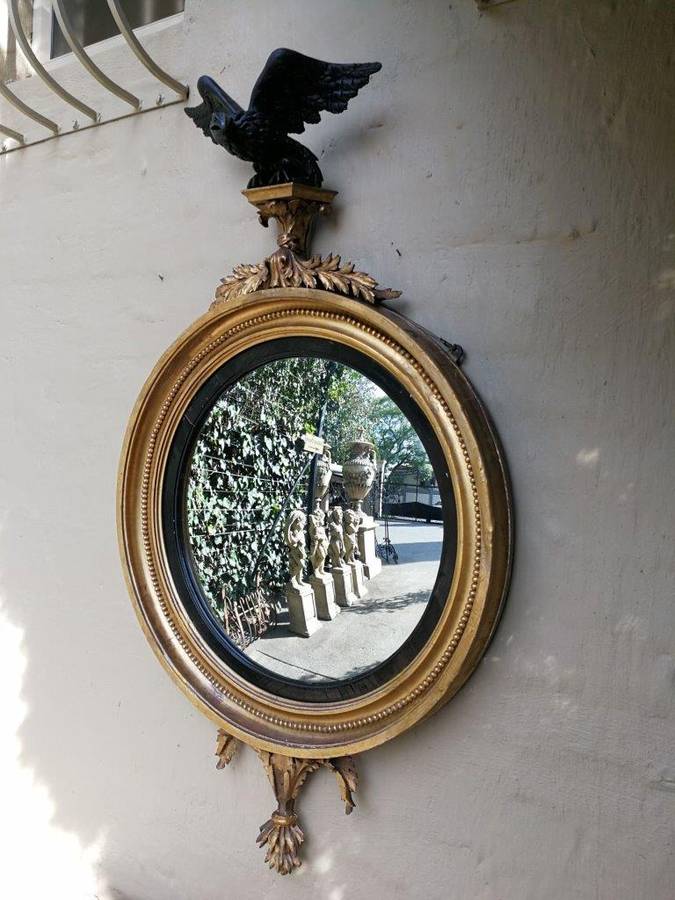 A Circa 1800 Regency Gilt-Wood Convex Mirror With  British Antique Dealers Association Stamp