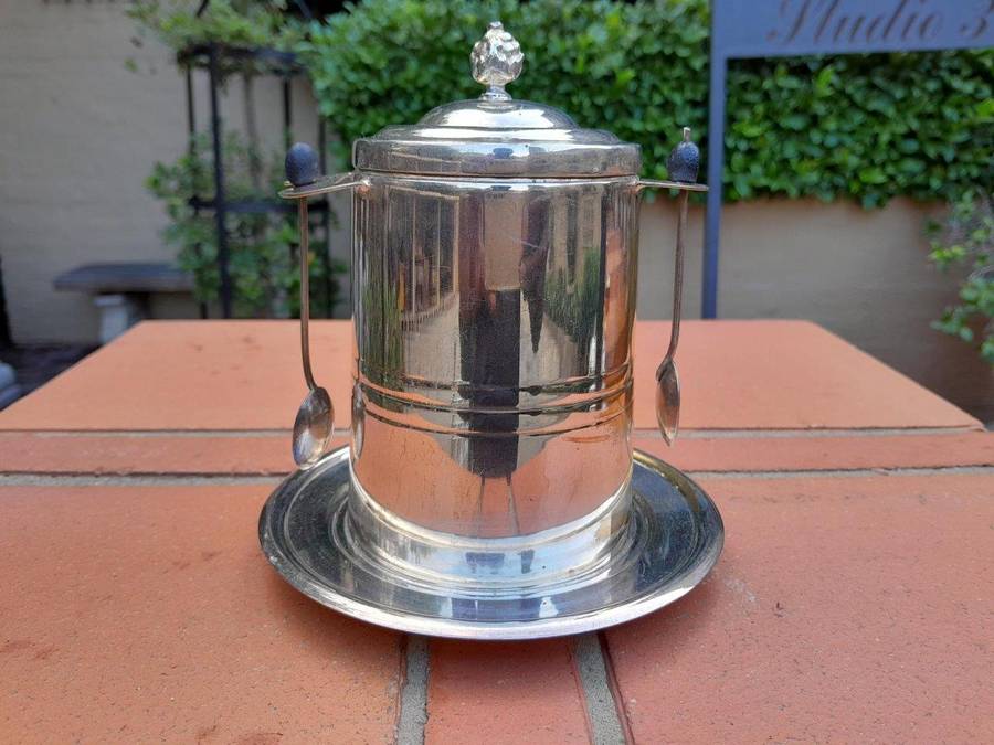 A Rare Pair of Silver Plate Tea Caddies (Regular and Decaf Tea)  each with Two Teaspoons with Re...