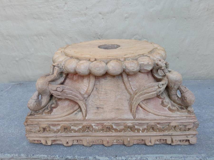 An Antique 19th Century Pair Of Carved Wooden Teak Capitals
