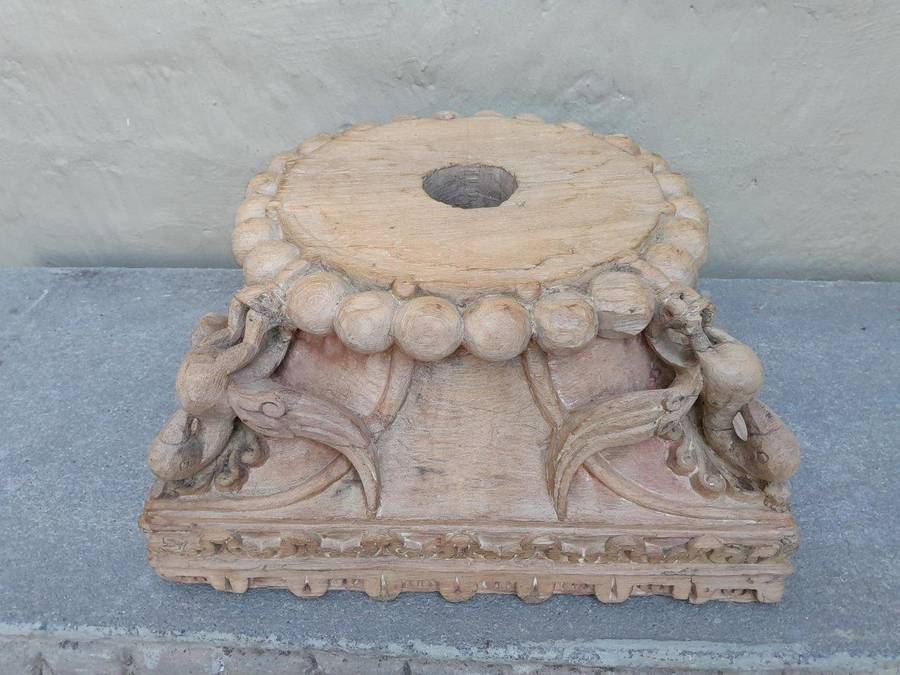 An Antique 19th Century Pair Of Carved Wooden Teak Capitals