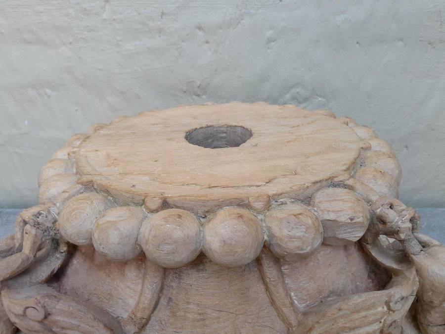 An Antique 19th Century Pair Of Carved Wooden Teak Capitals