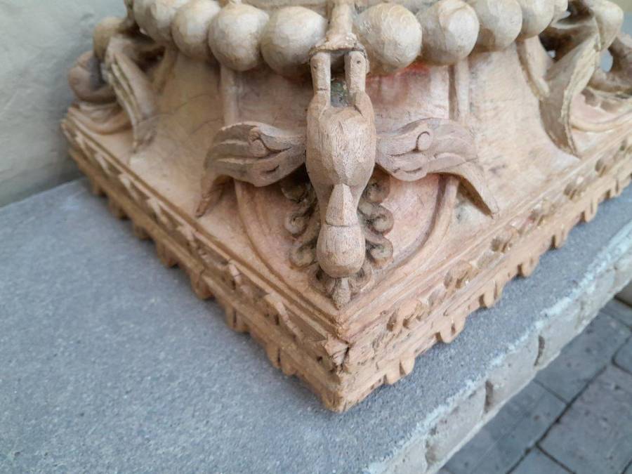 An Antique 19th Century Pair Of Carved Wooden Teak Capitals