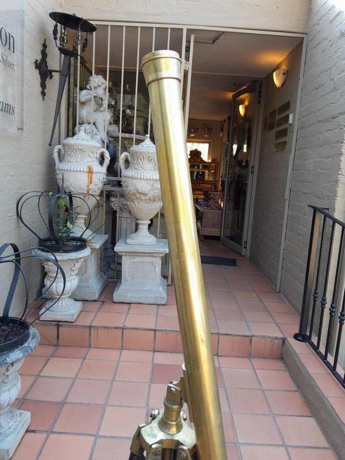 20th Century Antique Solid Brass Nautical Telescope On Wooden Tripod Legs