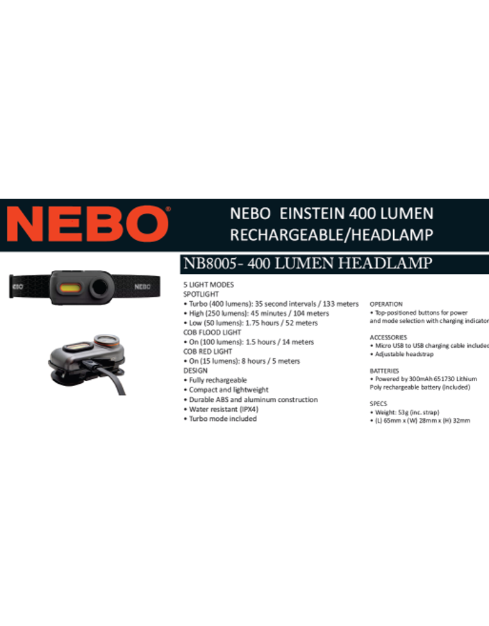 Nebo Einstein 400 Lumen RC Headlamp