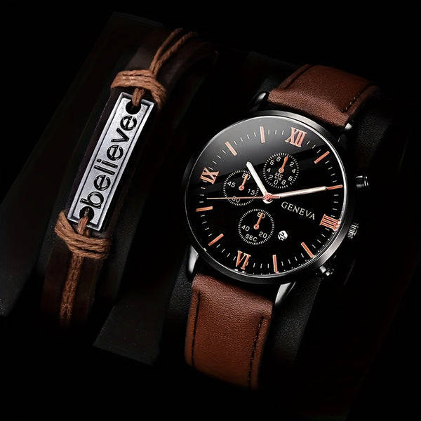 1 Piece Men's Simple Round Pointer Quartz Watch