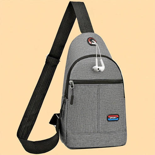 Men's Casual Nylon Crossbody Bag Multi-Purpose Sports and Travel Chest Bag with Tassel Detail