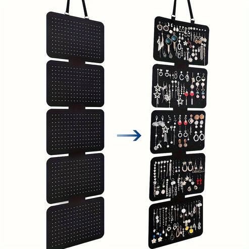 1pc Elegant Black Felt Jewelry Organizer 5 Tiers Hanging Storage