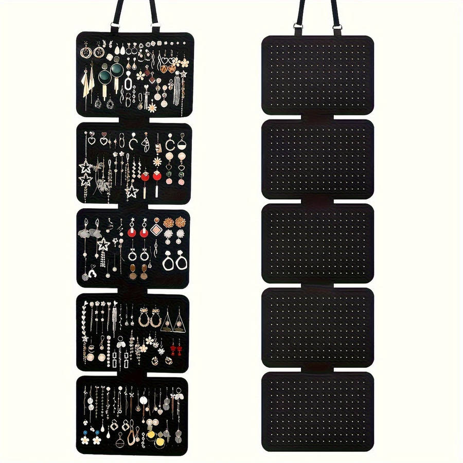 1pc Elegant Black Felt Jewelry Organizer 5 Tiers Hanging Storage