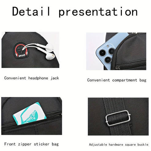 Men's Casual Nylon Crossbody Bag Multi-Purpose Sports and Travel Chest Bag with Tassel Detail