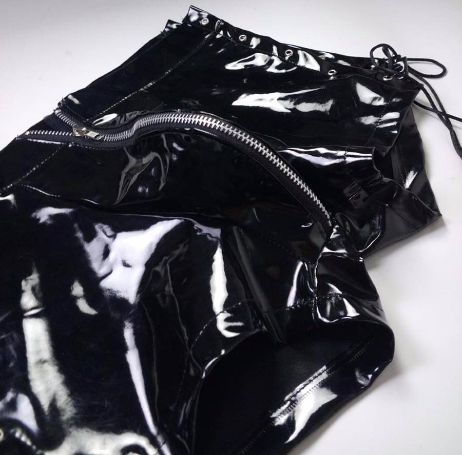 Sexy Latex Zipper  Short Lace Up