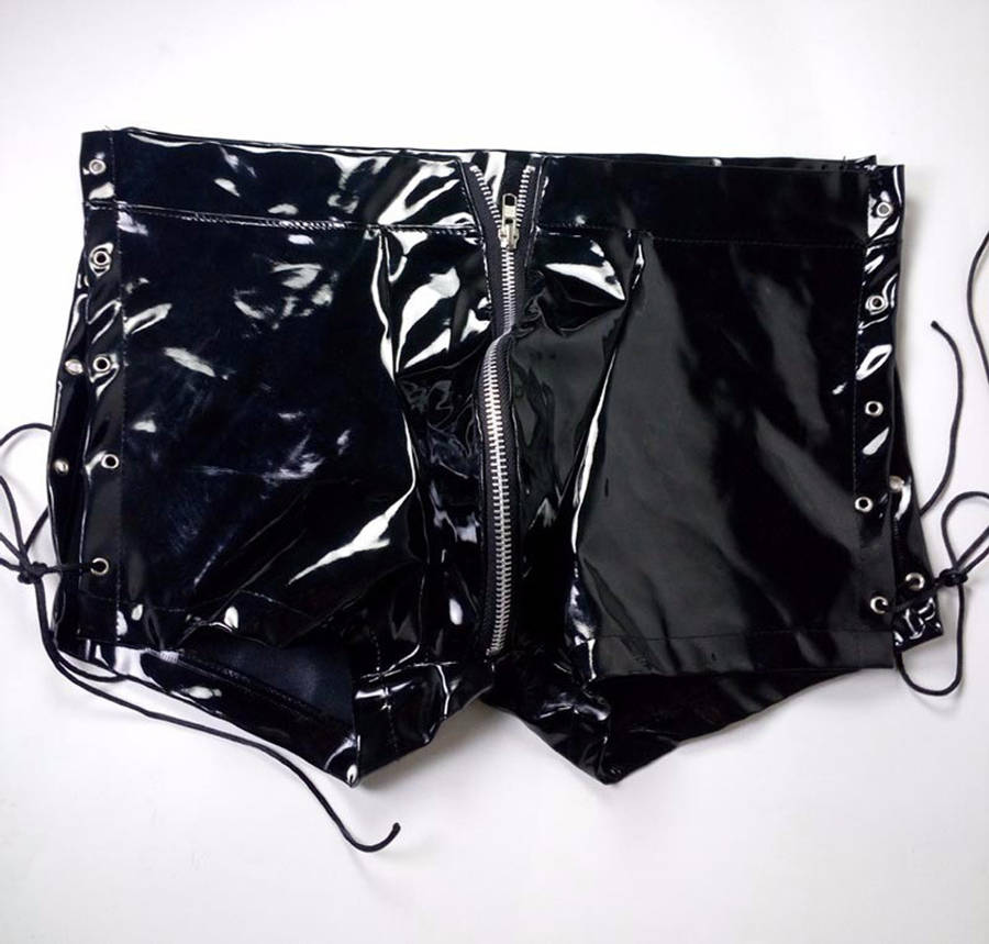 Sexy Latex Zipper  Short Lace Up